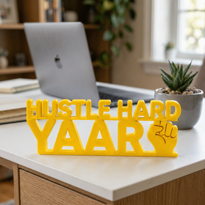 Hustle Hard Yaar 3D Printed Desk Sign | Motivational Office Decor Gift - Image 2