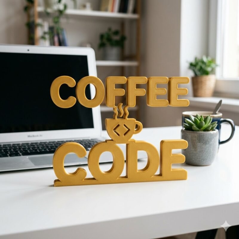 Coffee & Code Desk Sign 3D Printed for Developers Office Decor Gift - Image 2