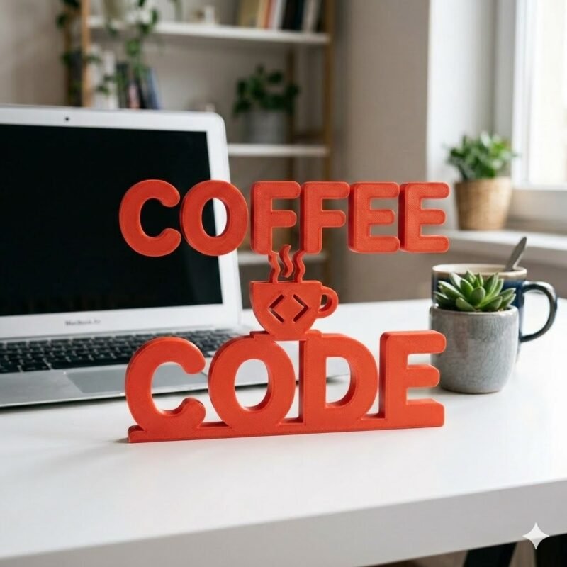Coffee & Code Desk Sign 3D Printed for Developers Office Decor Gift - Image 3