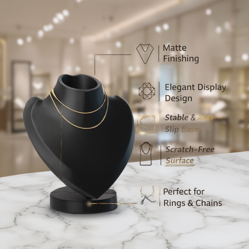 3D Printed Necklace Display Stand - Matte Finish Jewelry Mannequin Bust for Necklaces, Chains, and Pendants - Minimalist Elegant Display Holder for Home & Retail(Black Color) - Image 2