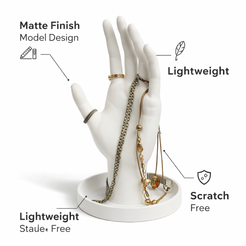 Loop Mannequin Hand Finger Jewellery Display Stand, Ring Bracelet Chain Holder, 3D Printed Jewelry Organizer, Necklace Display Stand, Desk Jewelry Holder, Retail Shop Counter Display, Minimalist Hand Stand(White Color) - Image 3