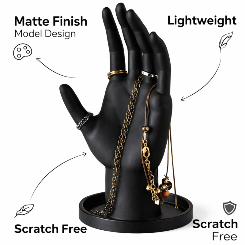 Loop Mannequin Hand Finger Jewellery Display Stand, Ring Bracelet Chain Holder, 3D Printed Jewelry Organizer, Necklace Display Stand, Desk Jewelry Holder, Retail Shop Counter Display, Minimalist Hand Stand(Black Color) - Image 2