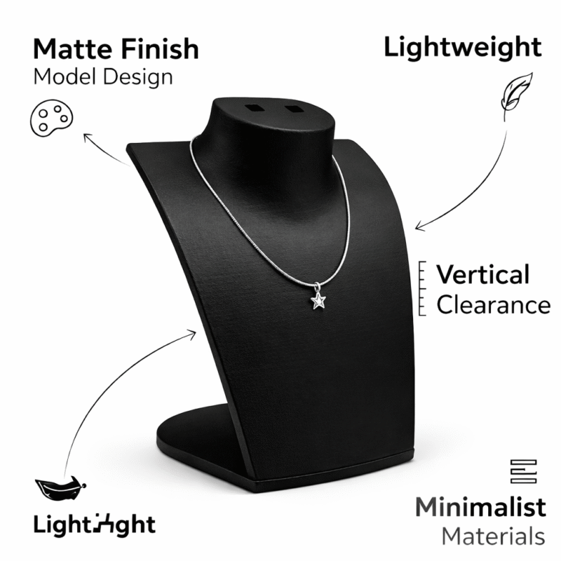 Loop Group Premium Jewelry Necklace Stand, Black Jewellery Display Mannequin, Necklace Pendant Chain Holder, Earring Display Stand, 3D Printed Jewelry Organizer for Shop Counter Dressing Table(Black Color) - Image 3