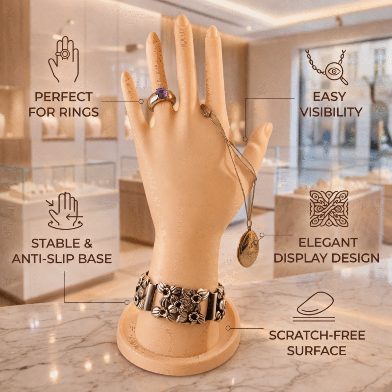 Premium Hand Jewellery Holder Stand | 3D Printed Ring Bracelet Necklace Display | Durable Lightweight Plastic Organizer | Space Saving Jewelry Stand for Home, Shop & Exhibition(Skin Color) - Image 3