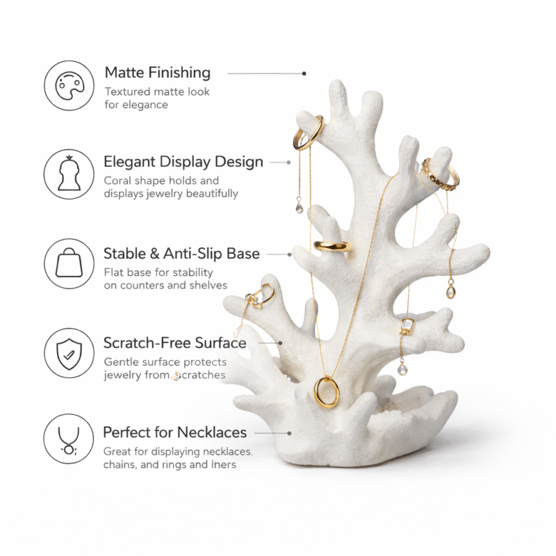 Necklace Display Stand Coral Design | Jewelry Organizer Holder for Rings, Chains & Earrings | Matte Finish Anti-Slip Base Display Stand for Shop, Home & Exhibition (White,Black) - Image 3