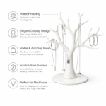 Necklace Display Stand Tree Design | Jewelry Organizer Holder for Rings, Chains & Earrings | Matte Finish Anti-Slip Base Display Stand for Shop, Home & Exhibition (Black/White) - Image 4