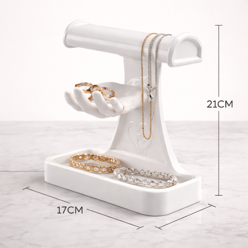 Jewellery Stand with Hand and Storage Box (White) | Mannequin Hand Finger Jewelry Display Holder for Necklace, Rings, Bracelet & Earrings | Display Stand for Shop, Photography & Home(White Color) - Image 2