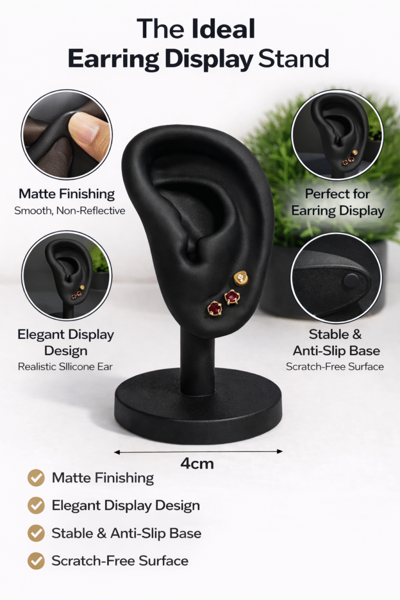 Earring Display Stand Ear Model | Jewelry Holder for Studs, Hoops & Earrings | Silicone Ear Display Stand with Stable Base for Shop - Image 3