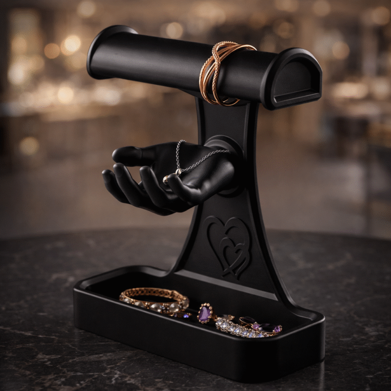 Jewellery Stand with Hand and Storage Box  | Mannequin Hand Finger Jewelry Display Holder for Necklace, Rings, Bracelet & Earrings | Display Stand for Shop, Photography & Home(Black Color) - Image 4