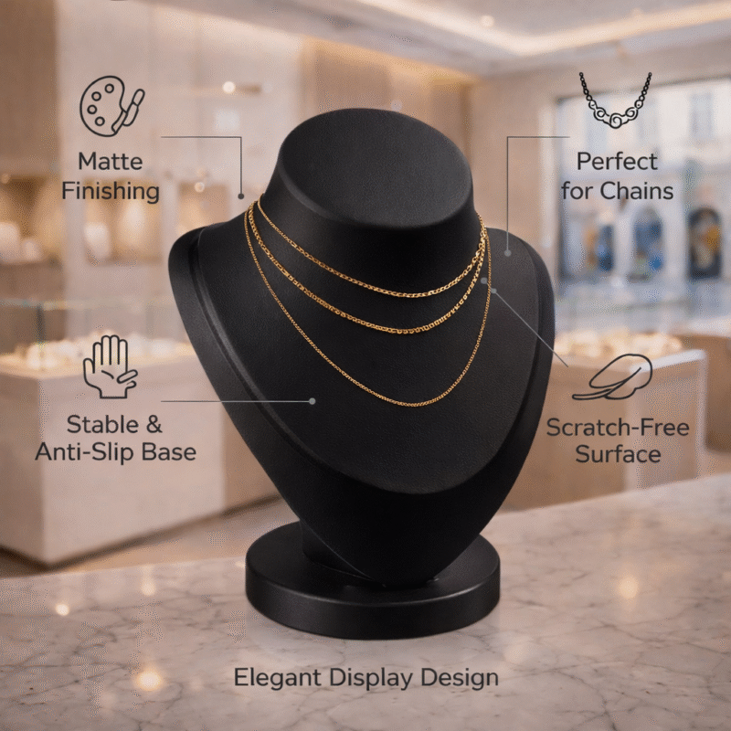 Premium Black Necklace Jewellery Stand with Round Base | 3D Printed Display Bust Holder | Durable Lightweight Plastic Organizer | Space Saving Jewelry Display for Home, Shop & Exhibition(Black Color) - Image 2