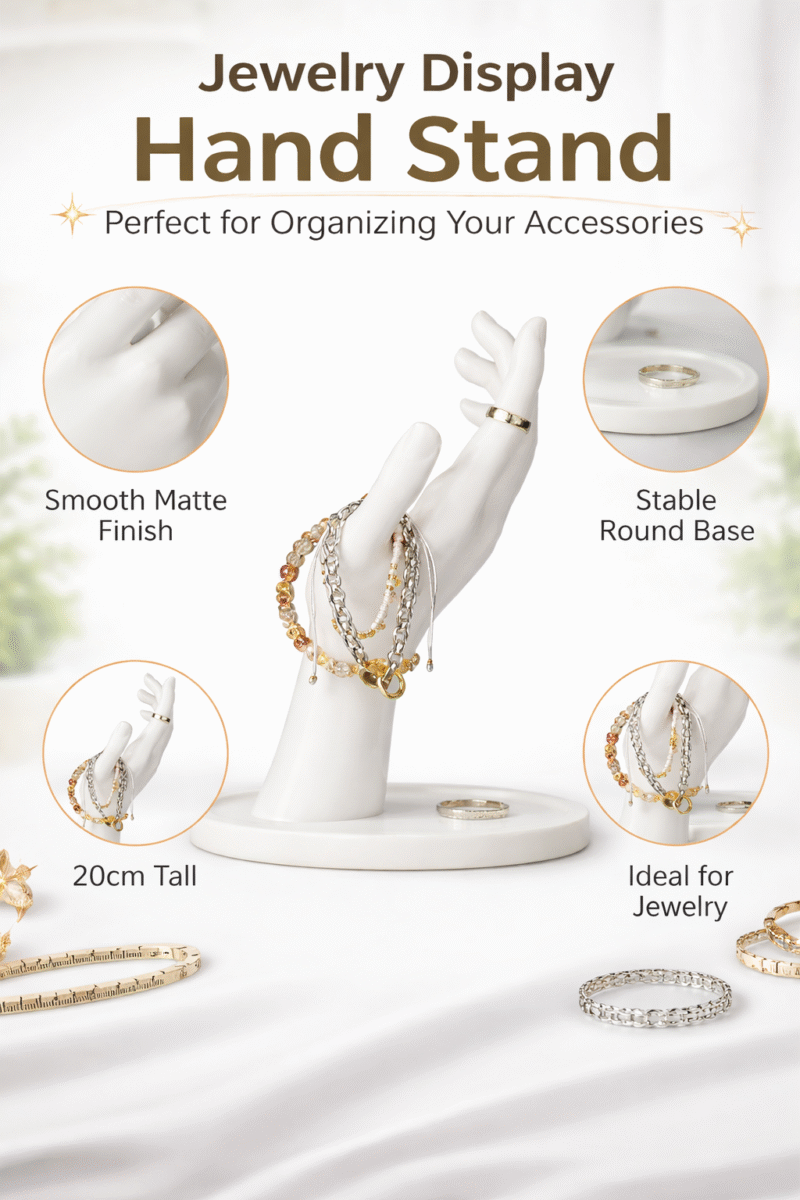 Jewelry Display Hand Stand Matte Finish | 3D Printed Ring Holder & Bracelet Organizer | Elegant Hand Showcase for Chains, Rings & Accessories | Premium Anti-Slip Base for Home & Shop Display - Image 3