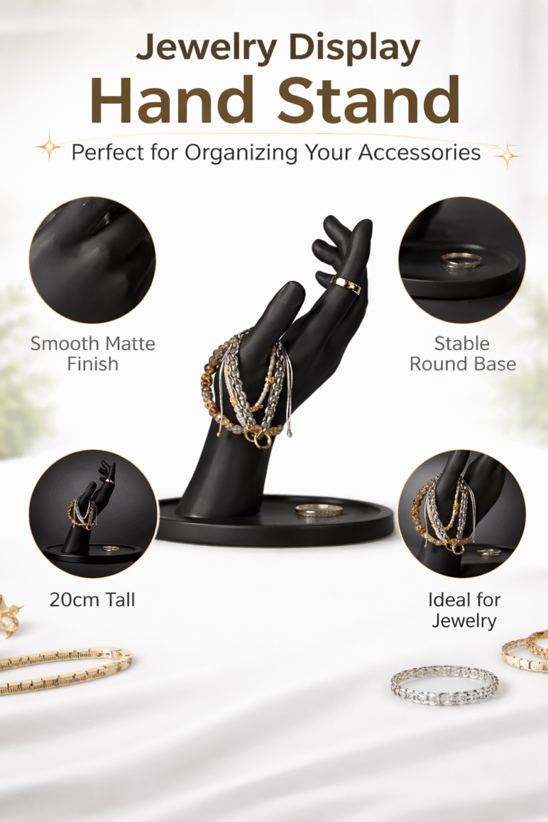 Jewelry Display Hand Stand Matte Finish | 3D Printed Ring Holder & Bracelet Organizer | Elegant Hand Showcase for Chains, Rings & Accessories | Premium Anti-Slip Base for Home & Shop Display - Image 3