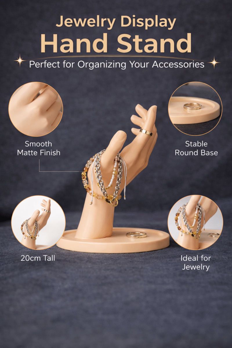 Jewelry Display Hand Stand Matte Finish | 3D Printed Ring Holder & Bracelet Organizer | Elegant Hand Showcase for Chains, Rings & Accessories | Premium Anti-Slip Base for Home & Shop Display - Image 3