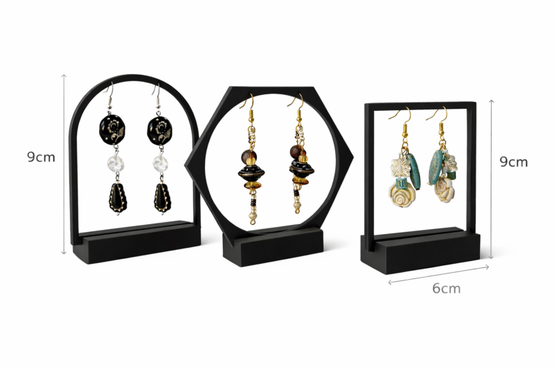 Earring Display Stand Set of 3 | Jewelry Organizer Holder | Round Hexagon Square Design | Tabletop Earrings Stand for Home Shop Vanity Display - Image 2