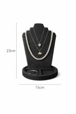 Jewelry Display Stand with Tray, Necklace Organizer Stand, Velvet Bust Holder for Necklace Bracelet Earrings, Jewelry Organizer for Dressing Table Shop Display (Black) - Image 2