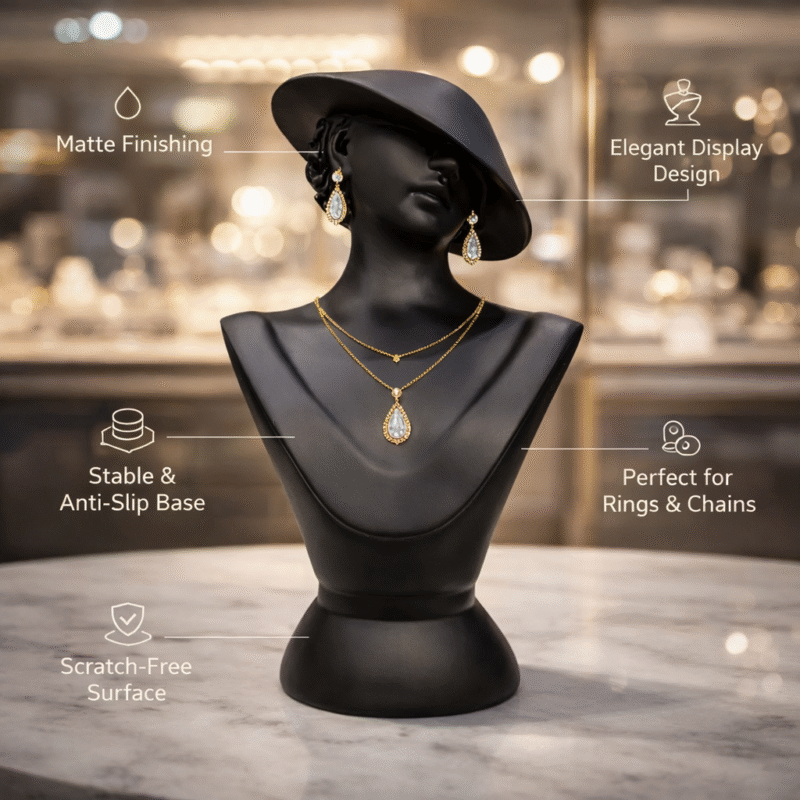 Mannequin Stand Matte Black Necklace Pendant Chain Earring Holder Display Organizer for Home Shop Counter(Black Color) - Image 3