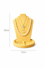 Jewelry Display Stand with Tray, Necklace Organizer Stand, Velvet Bust Holder for Necklace Bracelet Earrings, Jewelry Organizer for Dressing Table Shop Display (Skin) - Image 2