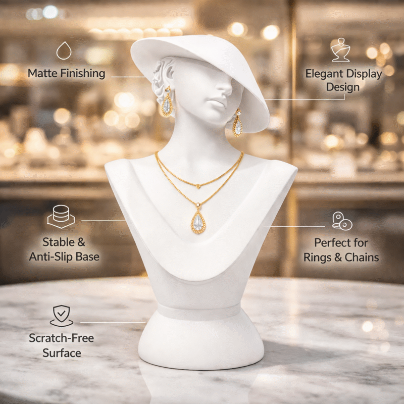 Mannequin Stand Matte White Necklace Pendant Chain Earring Holder Display Organizer for Home Shop Counter(White Color) - Image 3