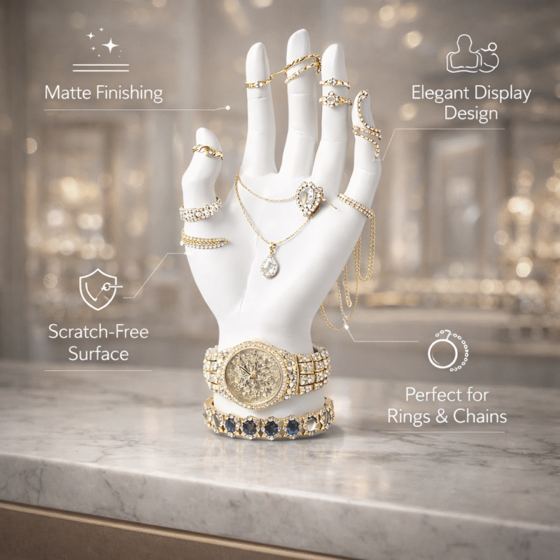Premium 3D Printed Jewelry Display Hand Stand – Matte Black Ring Holder for Dressing Table, Necklace & Bracelet Organizer for Home, Shop, Exhibition | Durable, Lightweight, Space-Saving Decor(White Color) - Image 3