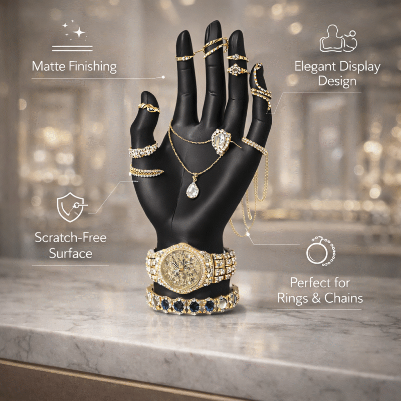 Premium 3D Printed Jewelry Display Hand Stand – Matte Black Ring Holder for Dressing Table, Necklace & Bracelet Organizer for Home, Shop, Exhibition | Durable, Lightweight, Space-Saving Decor(Black Color) - Image 4