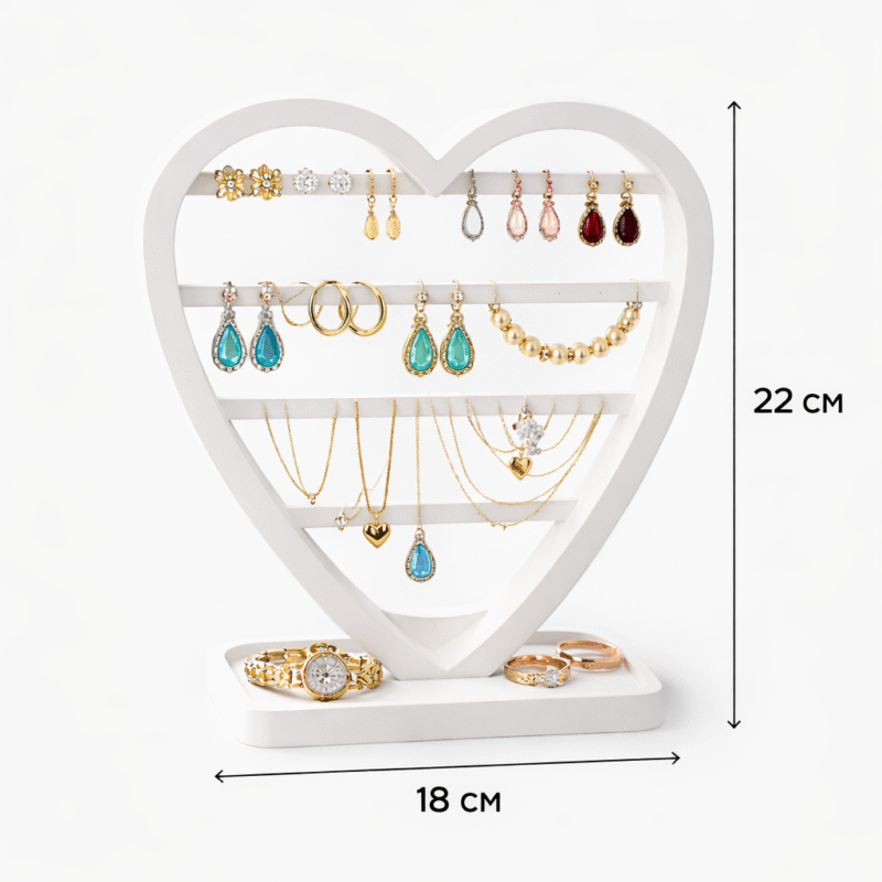Heart Shape Earring Display Stand | 3D Printed Matte Finish Jewelry Organizer | Space Saving Necklace & Earring Holder for Dressing Table | Lightweight Durable Eco-Friendly Rack (White) - Image 2
