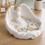 Angel Wings Jewelry Dish Organizer | Premium 3D Printed Vanity Tray | Decorative Ring & Earring Holder for Dressing Table | Lightweight Durable Jewelry Storage for Home Decor & Gift(White Color)