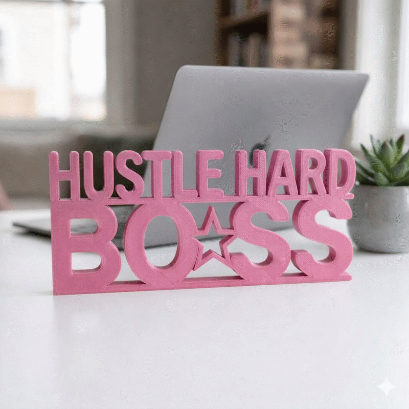 Hustle Hard Boss 3D Printed Desk Sign for Office, Employee Gift, Corporate Welcome Kit - Image 3