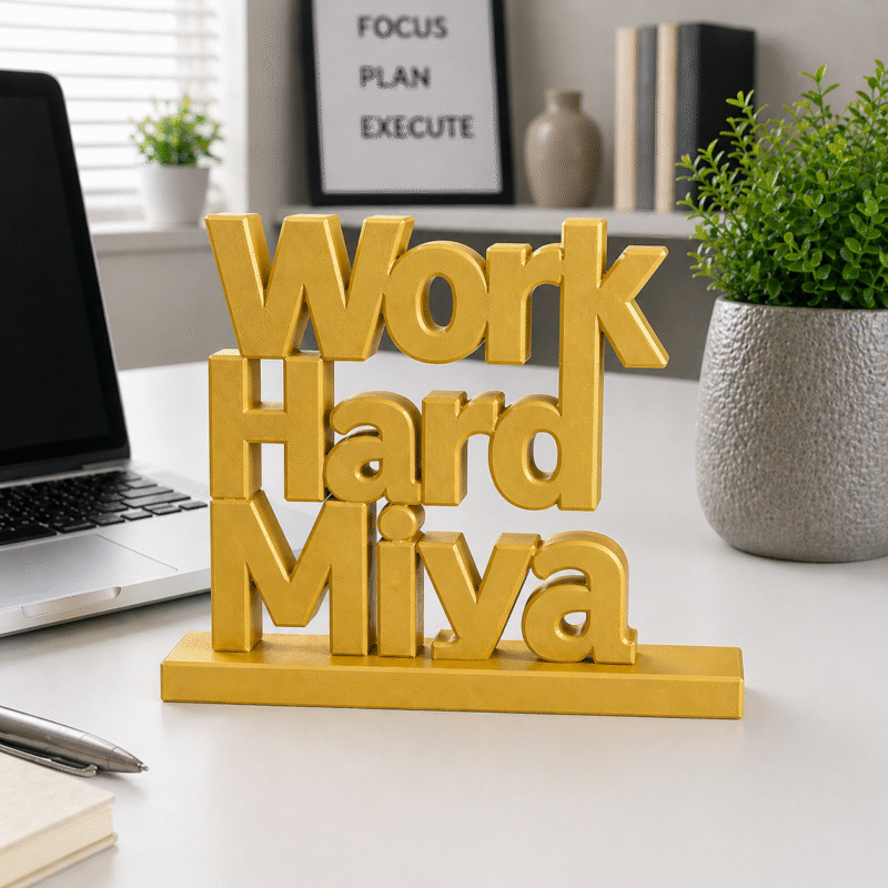 Work Harder Miya 3D Printed Name Stand - Image 3