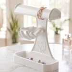 Premium White Jewellery Stand with Hand & Rod Holder | 3D Printed Ring Bracelet Necklace Organizer | Durable Lightweight Plastic Display Stand with Tray for Home, Shop & Exhibition(White Color)