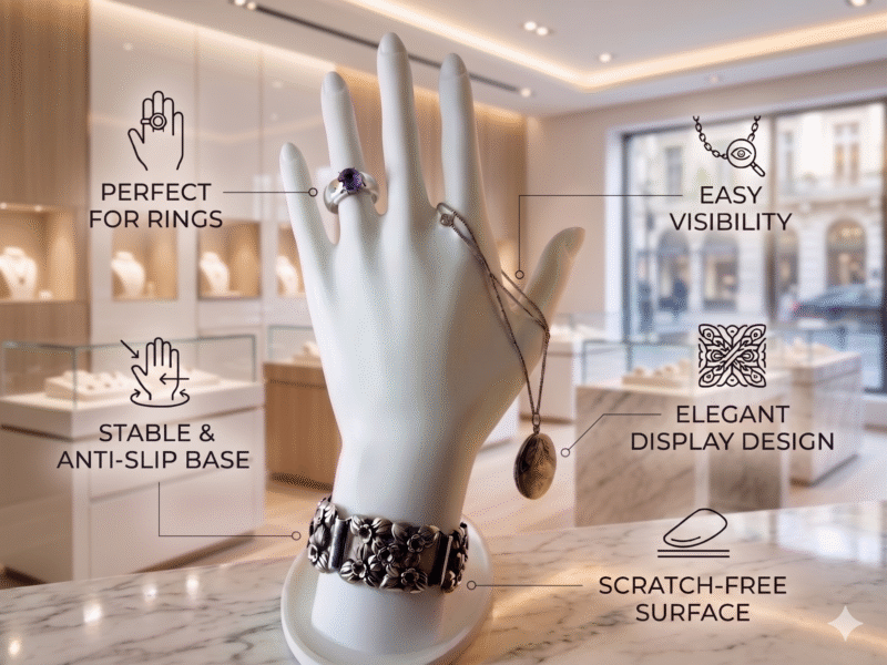 Premium White Jewellery Hand Holder Stand | 3D Printed Ring Bracelet Necklace Display | Durable Lightweight Plastic Organizer | Space Saving Jewelry Stand for Home, Shop & Exhibition(White Color) - Image 2