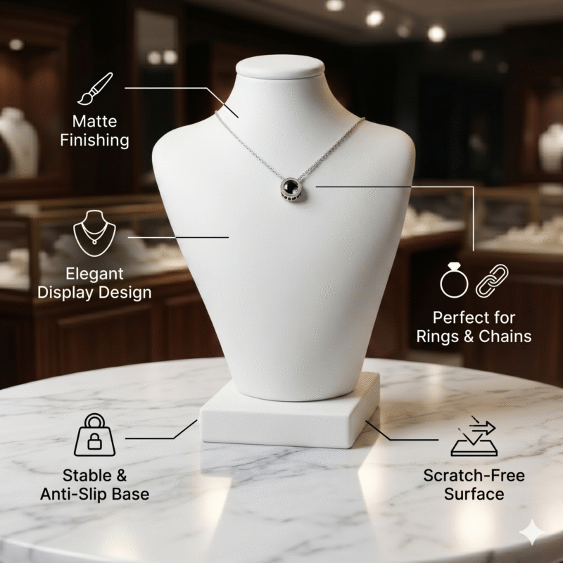 Premium White Necklace Jewellery Stand | 3D Printed Display Bust Holder | Lightweight Durable Plastic Organizer | Space Saving Jewelry Display for Home, Shops & Exhibition Decor(White Color) - Image 2