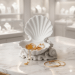 Premium Coastal Seashell Jewelry Dish with Ornate Base | 3D Printed Matte Finish Ring & Accessories Holder | Elegant Dressing Table Organizer for Home Decor, Exhibition Display & Gift(White Color)