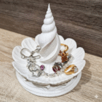 Premium Seashell Spire Jewelry Tray with Ring Holder | 3D Printed Spiral Shell Organizer for Rings, Earrings & Chains | Matte Finish Decorative Tray for Dressing Table, Home Decor & Gift(White Color)