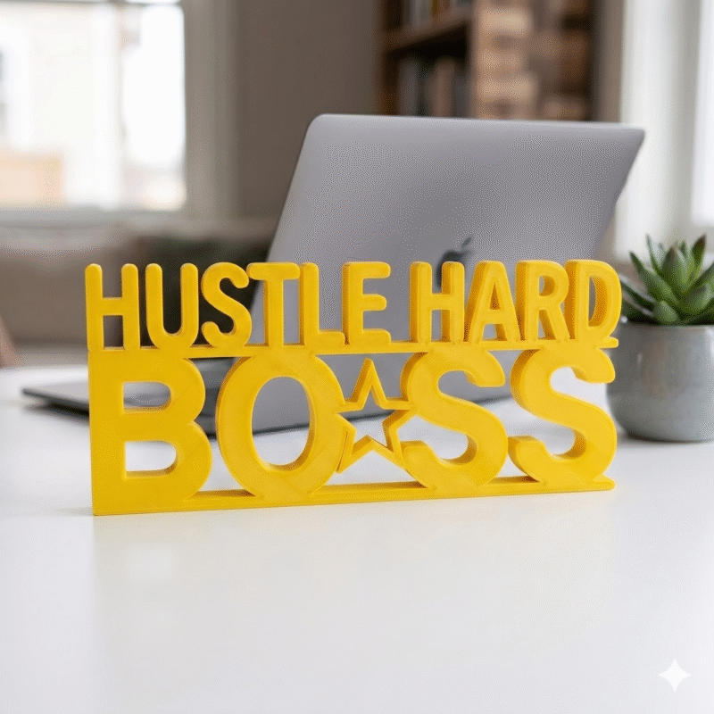 Hustle Hard Boss 3D Printed Desk Sign for Office, Employee Gift, Corporate Welcome Kit - Image 5