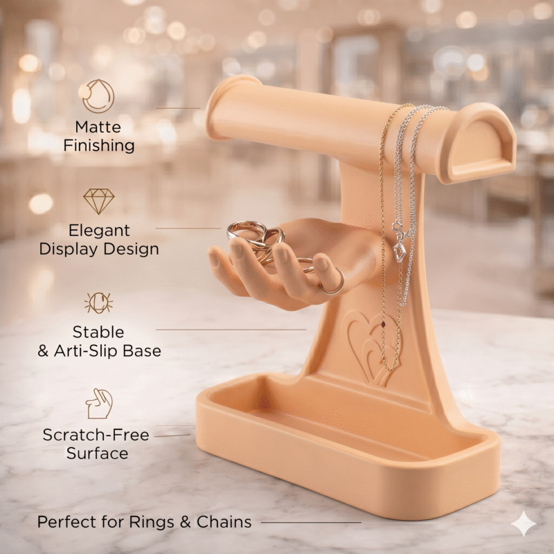 Jewellery Stand with Hand and Storage Box (Skin) | Mannequin Hand Finger Jewelry Display Holder for Necklace, Rings, Bracelet & Earrings | Display Stand for Shop, Photography & Home(Skin Color) - Image 4