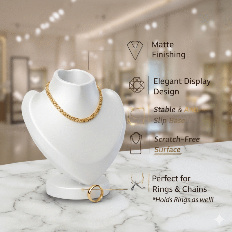 3D Printed Necklace Display Stand - Matte Finish Jewelry Mannequin Bust for Necklaces, Chains, and Pendants - Minimalist Elegant Display Holder for Home & Retail(White Color) - Image 2