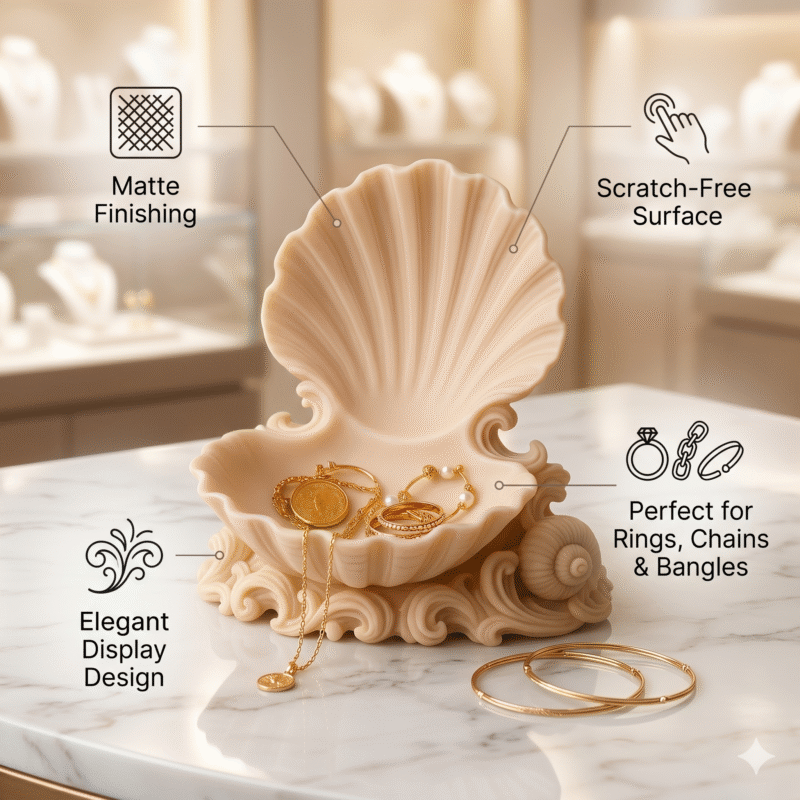Premium Coastal Seashell Jewelry Dish with Ornate Base | 3D Printed Matte Finish Ring & Accessories Holder | Elegant Dressing Table Organizer for Home Decor, Exhibition Display & Gift(Skin Color) - Image 5
