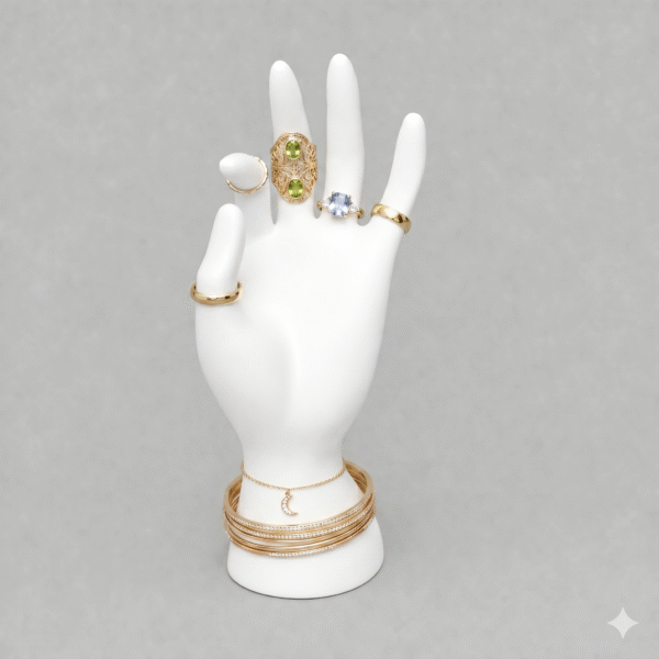 Art Deco Jewelry Display Hand Sculpture – Premium 3D Printed Mannequin Hand Stand for Rings & Chains | Durable Lightweight Holder for Dressing Table, Shop Display, Home Decor Gift(White color)