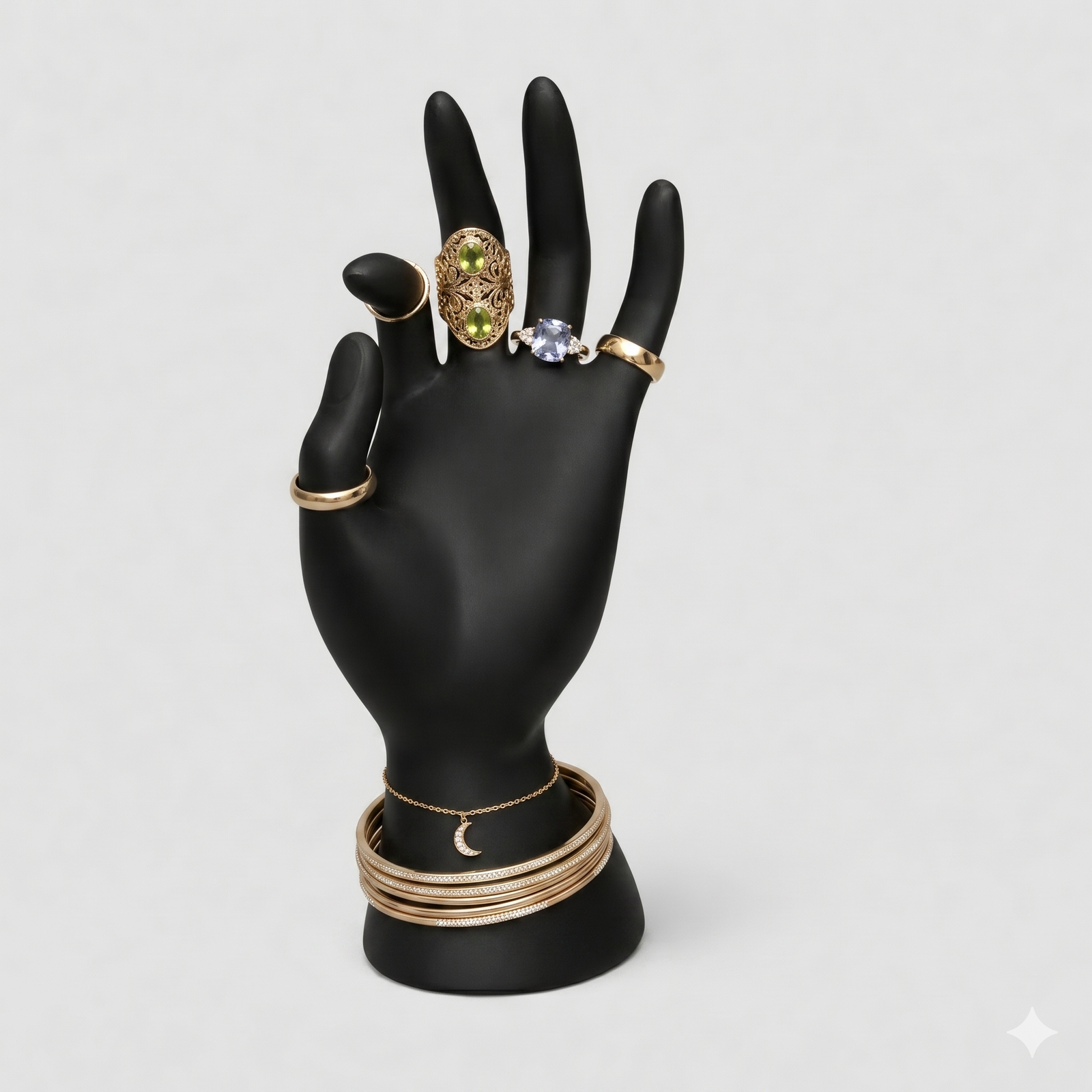 Art Deco Jewelry Display Hand Sculpture – Premium 3D Printed Mannequin Hand Stand for Rings & Chains | Durable Lightweight Holder for Dressing Table, Shop Display, Home Decor Gift(Black Color)
