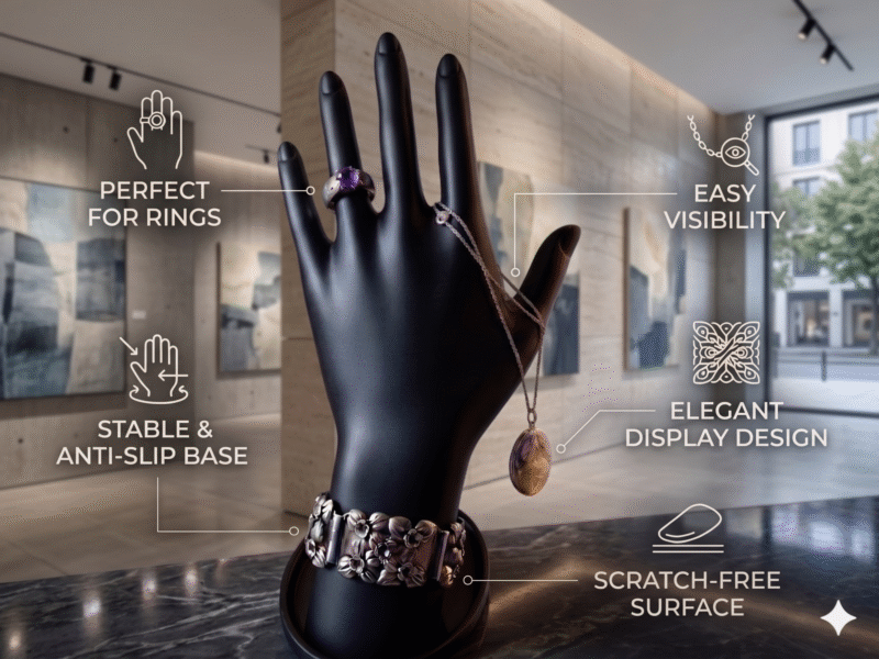 Premium Black Jewellery Hand Holder Stand | 3D Printed Ring Bracelet Necklace Display | Durable Lightweight Plastic Organizer | Space Saving Jewelry Stand for Home, Shop & Exhibition(Black Color) - Image 4