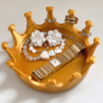 Premium Crown Ring Jewelry Tray | Matte 3D Printed Organizer for Rings, Earrings & Chains | Royal Design Space Saving Holder for Dressing Table, Home Decor & Gift (Golden Color)