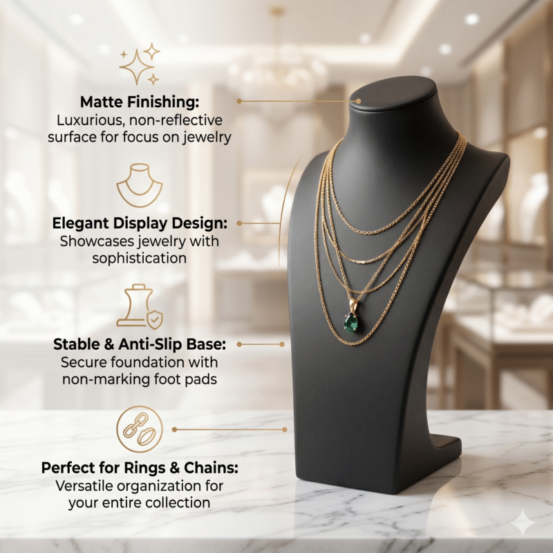 Jewellery Stand Acrylic Necklace Display (Black) | Jewelry Holder for Chains, Pendant, Earrings | Mannequin Bust Stand for Shop, Showroom, Photography & Home(Black Color) - Image 4