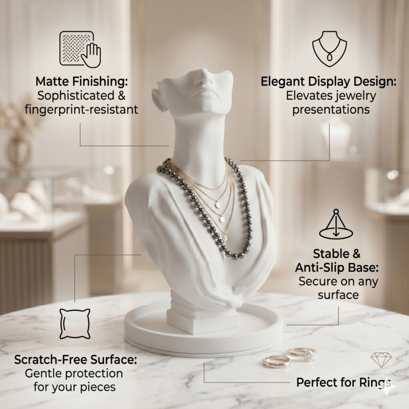 Premium White Necklace Display Bust Stand | 3D Printed Jewellery Mannequin Holder | Durable Lightweight Plastic Necklace Display for Shop, Home, Exhibition & Dressing Table(White Color) - Image 4