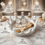 Premium Crown Ring Jewelry Tray | Matte 3D Printed Organizer for Rings, Earrings & Chains | Royal Design Space Saving Holder for Dressing Table, Home Decor & Gift (White Color) - Image 3