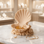 Premium Coastal Seashell Jewelry Dish with Ornate Base | 3D Printed Matte Finish Ring & Accessories Holder | Elegant Dressing Table Organizer for Home Decor, Exhibition Display & Gift(Skin Color)