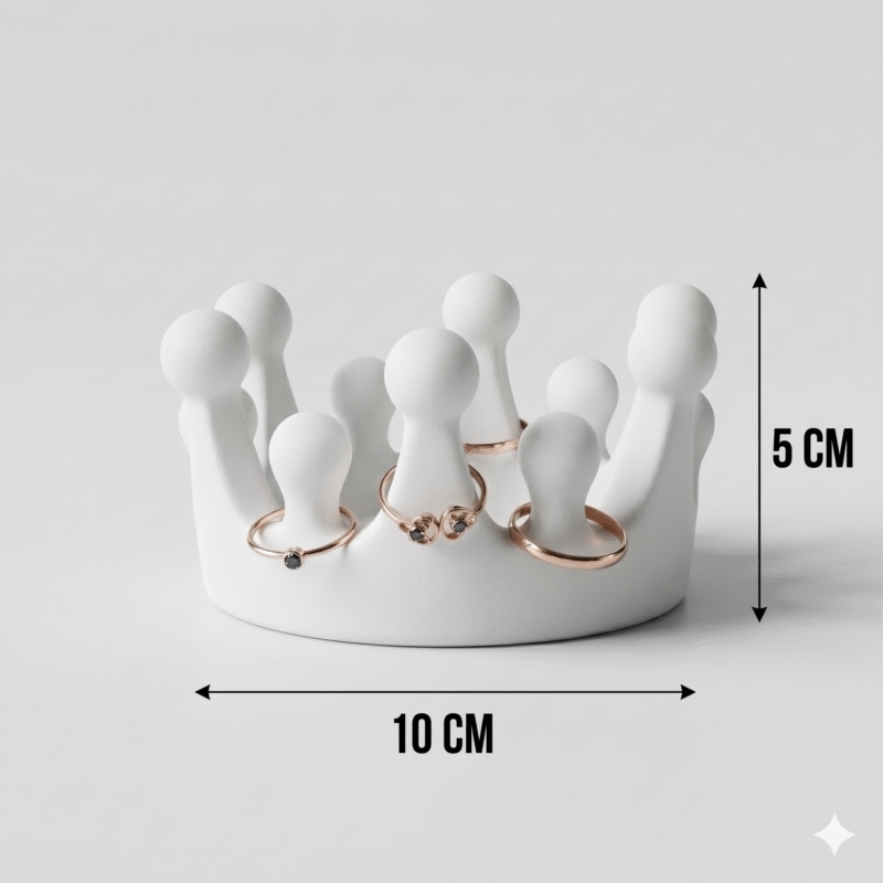 Crown Ring Holder for Women - Premium Matte White 3D Printed Jewellery Organizer for Dressing Table, Rings & Chains Display Stand - Modern Home Decor & Gift - Image 2