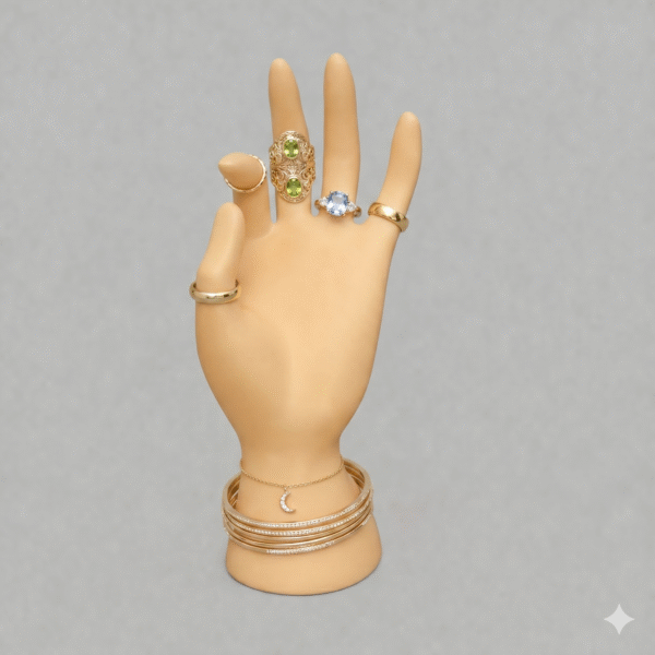 Art Deco Jewelry Display Hand Sculpture – Premium 3D Printed Mannequin Hand Stand for Rings & Chains | Durable Lightweight Holder for Dressing Table, Shop Display, Home Decor Gift(Skin Color)