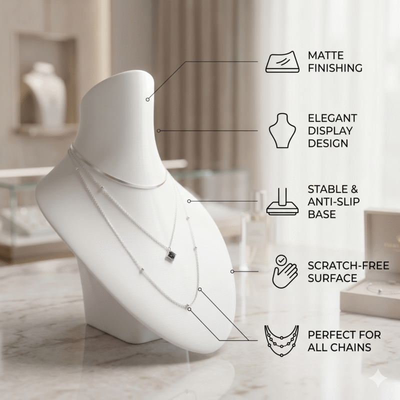 Necklace Display Bust Stand Matte White | 3D Printed Jewelry Organizer for Chains & Pendants | Elegant Display Holder for Shop, Home & Dressing Table - Image 2