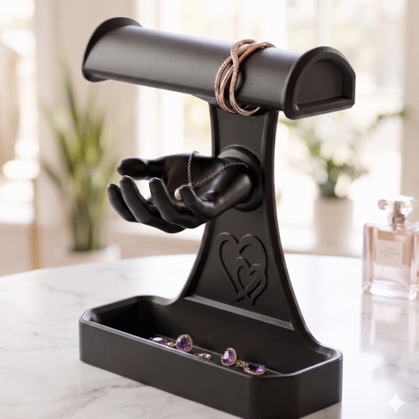 Jewellery Stand with Hand and Storage Box  | Mannequin Hand Finger Jewelry Display Holder for Necklace, Rings, Bracelet & Earrings | Display Stand for Shop, Photography & Home(Black Color)