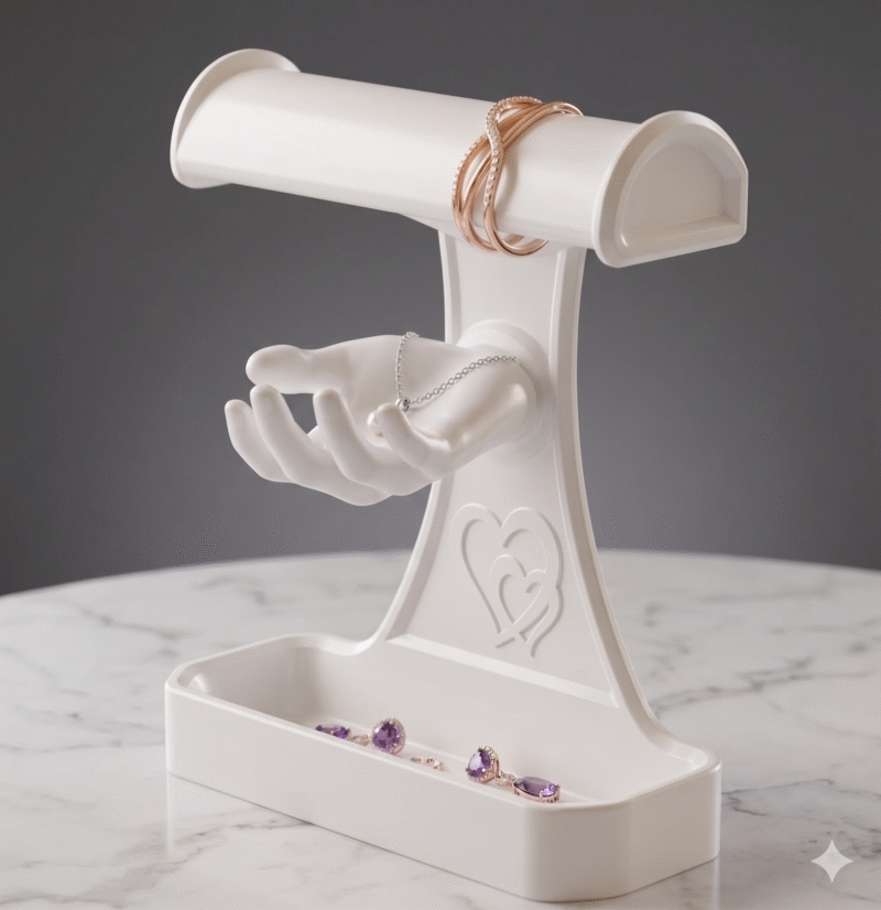 Jewellery Stand with Hand and Storage Box (White) | Mannequin Hand Finger Jewelry Display Holder for Necklace, Rings, Bracelet & Earrings | Display Stand for Shop, Photography & Home(White Color) - Image 3